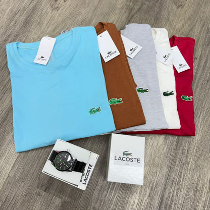 KIT LACOSTE x5 CAMISETAS + 1 RELOJ OBSEQ