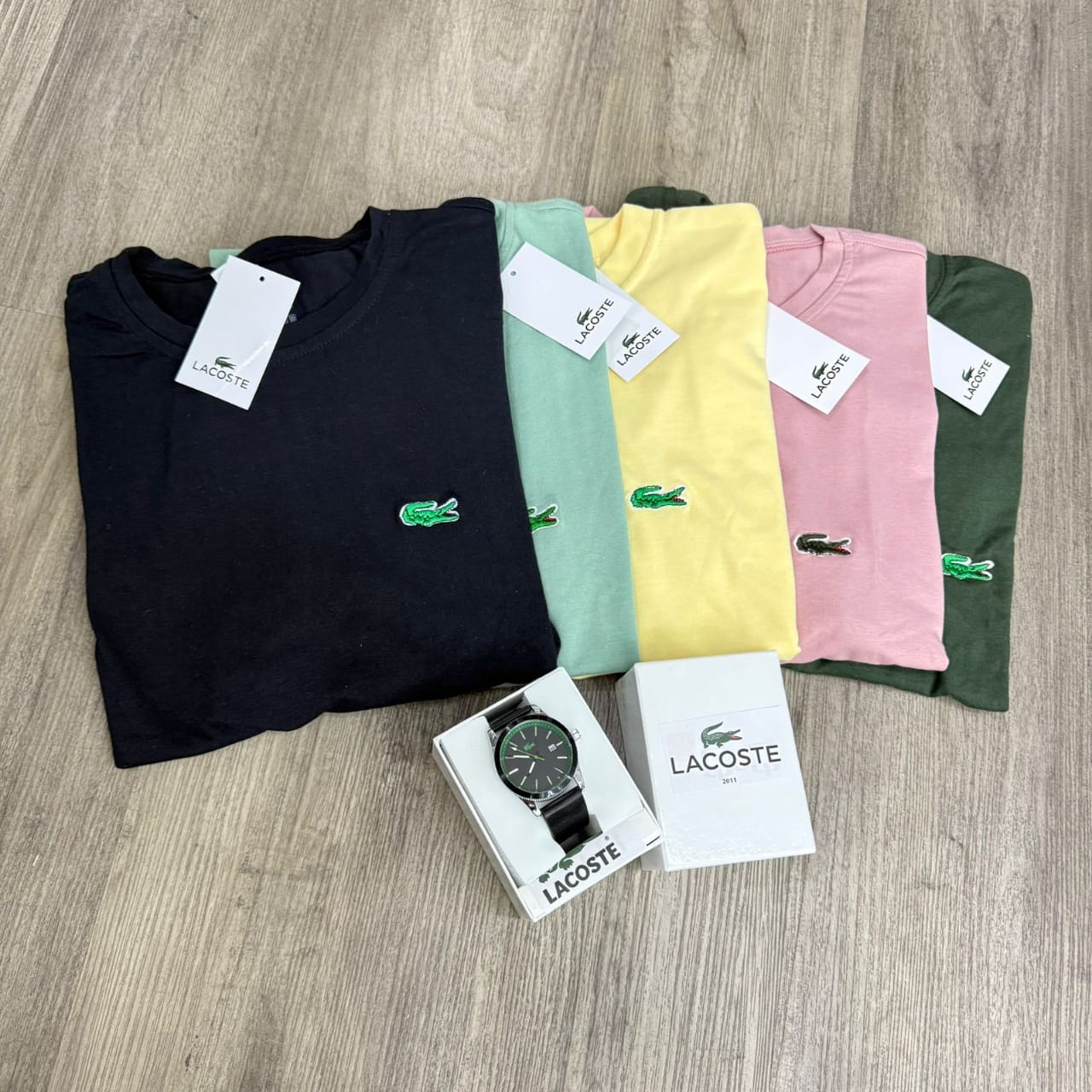 KIT LACOSTE x5 CAMISETAS + 1 RELOJ OBSEQ