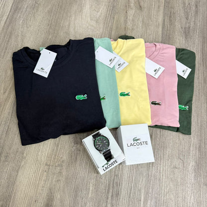KIT LACOSTE x5 CAMISETAS + 1 RELOJ OBSEQ
