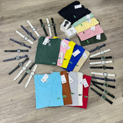 KIT LACOSTE x5 CAMISETAS + 1 RELOJ OBSEQ