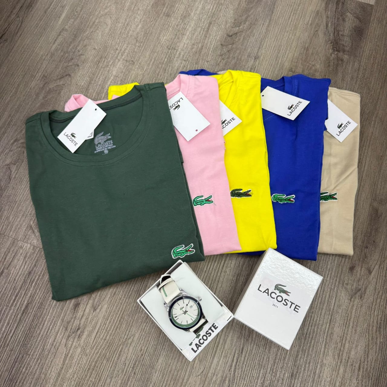 KIT LACOSTE x5 CAMISETAS + 1 RELOJ OBSEQ